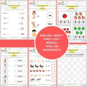 worksheets pack for nursery (math, english, hindi, evs, bengali & colouring) (age 3+) | 163 pages