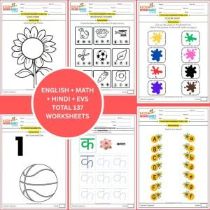 worksheets pack for playgroup (math, english, hindi, evs & colouring) (age 2+) | 137 pages
